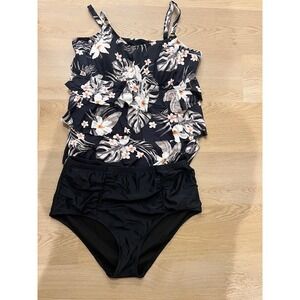 Raisins Curve Womens Plus 22W Tropical Floral Tiered Ruffle Tankini Swimsuit Set